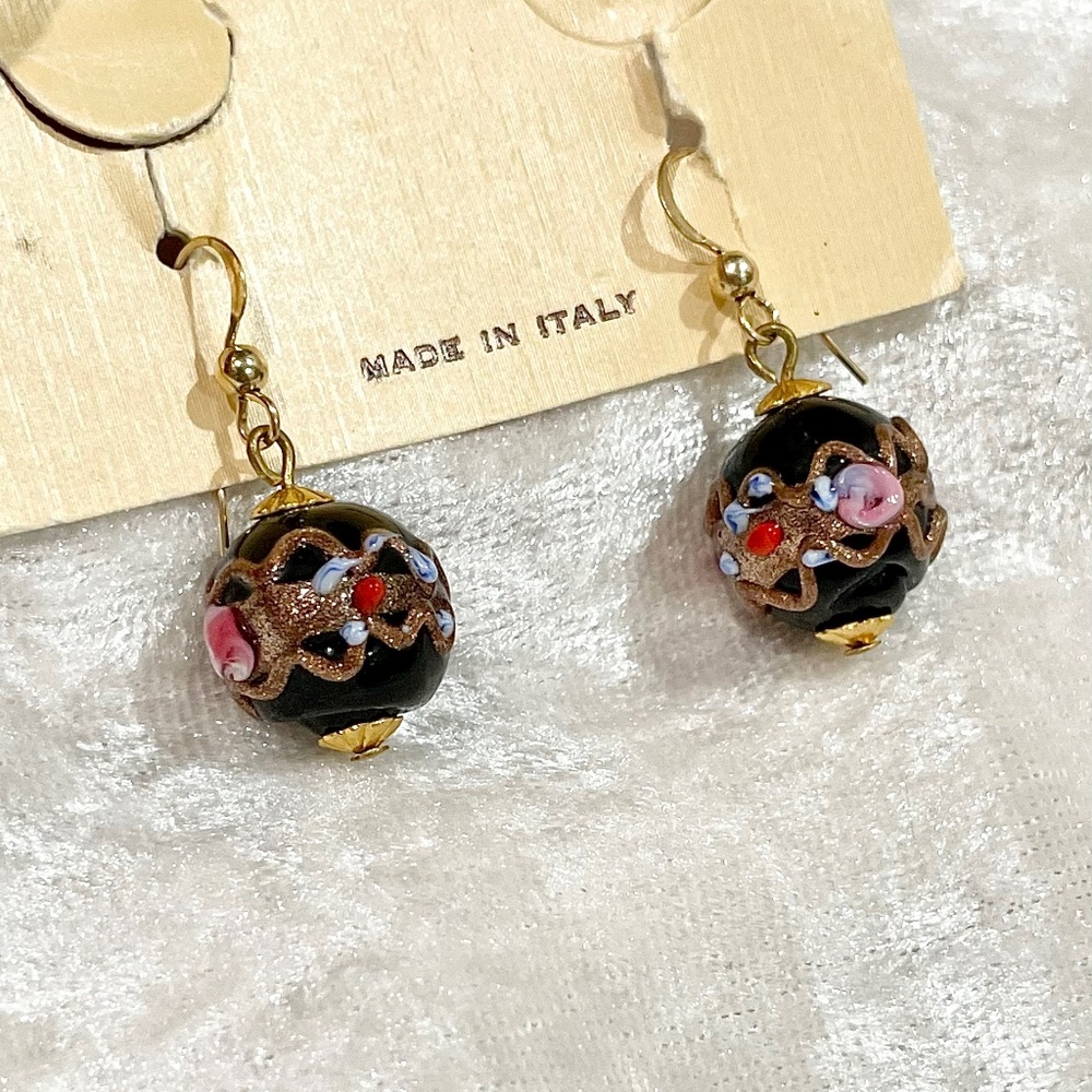 Vintage Italian Wedding Cake Murano Glass Bead Earrings Retro Mothers Day Gift